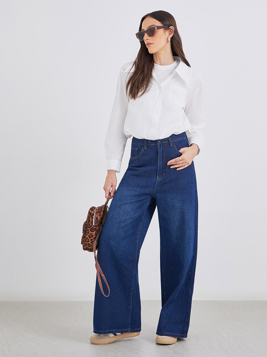 Women White Plain Collared Shirt