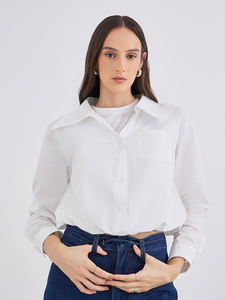 Women White Plain Collared Shirt