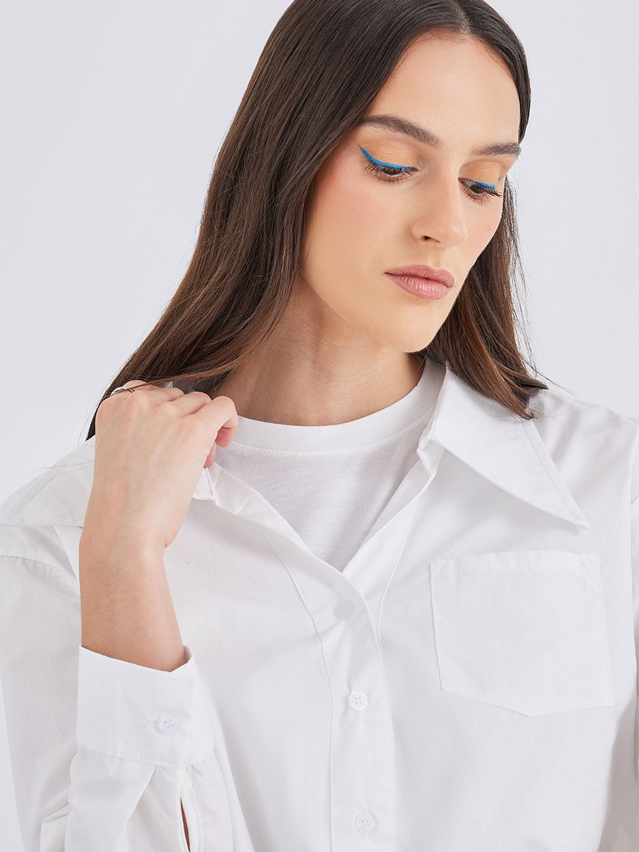 Women White Plain Collared Shirt