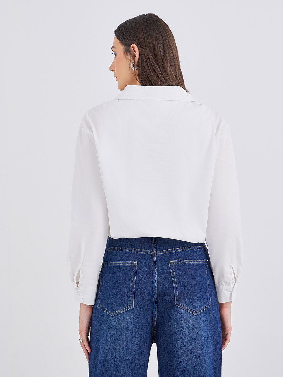 Women White Plain Collared Shirt