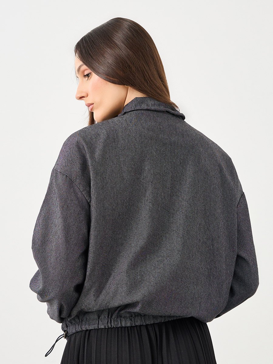 Women Black Regular Fit Denim Bomber Jacket