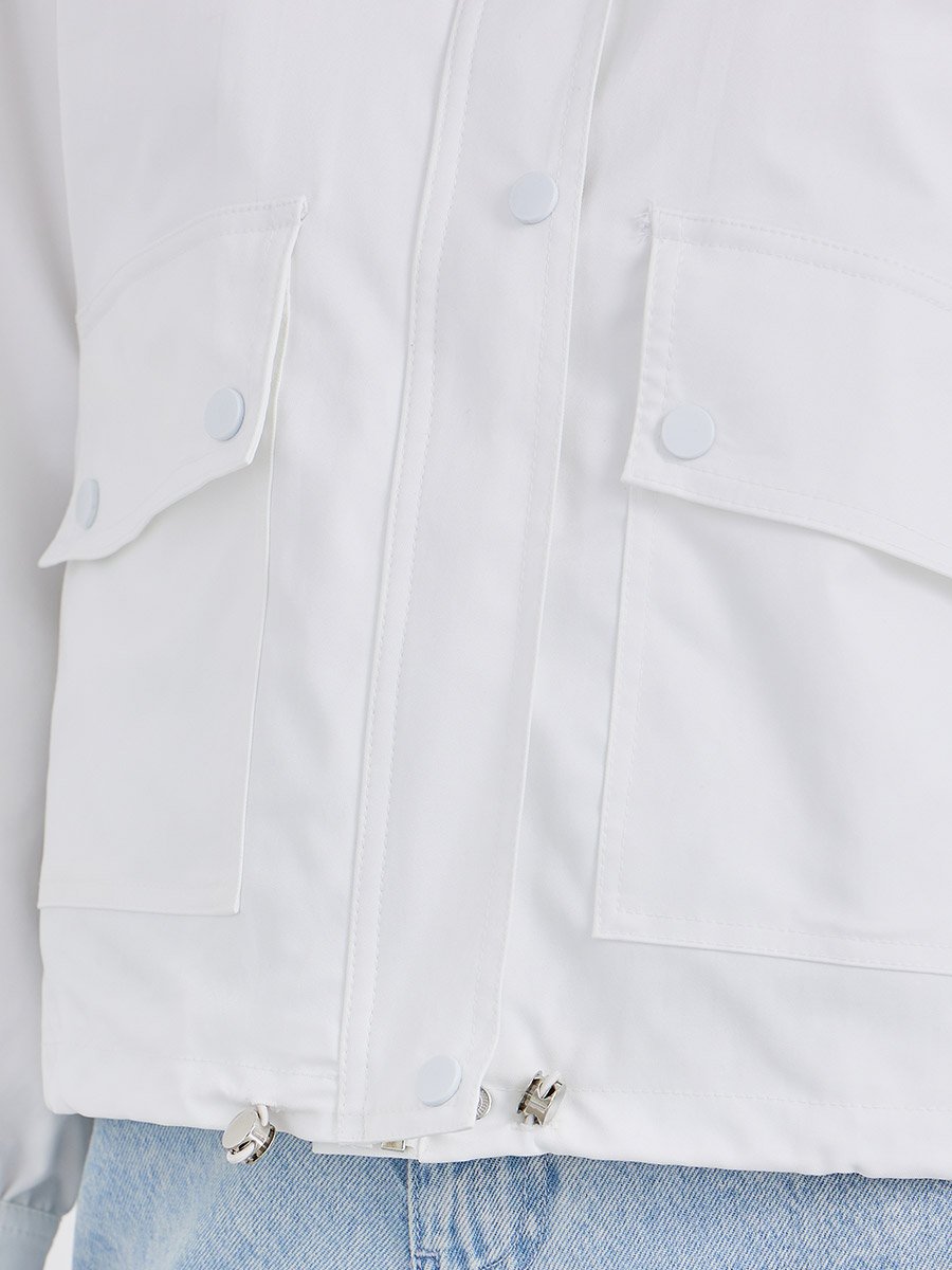 Women White Regular Fit Bomber Jacket with Pockets