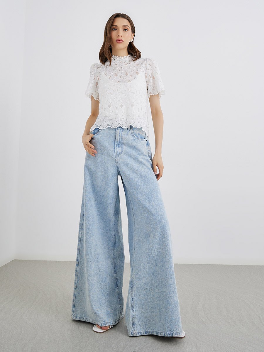 Women White Floral Embroidered Top