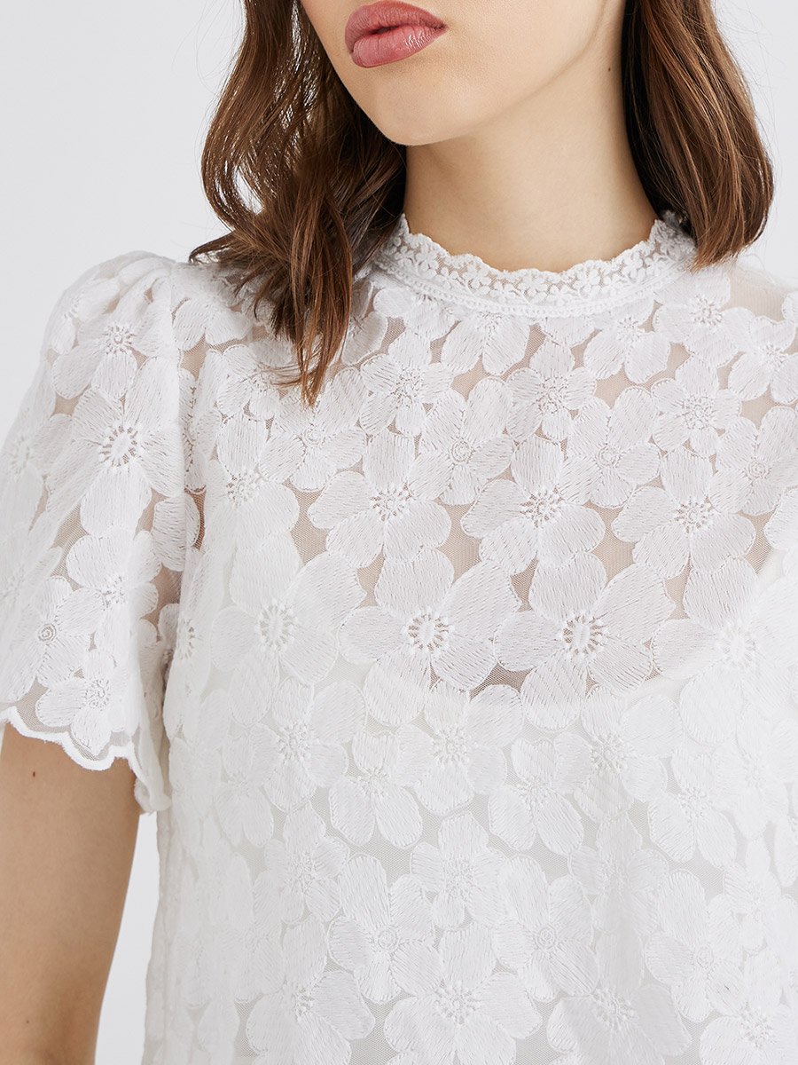 Women White Floral Embroidered Top