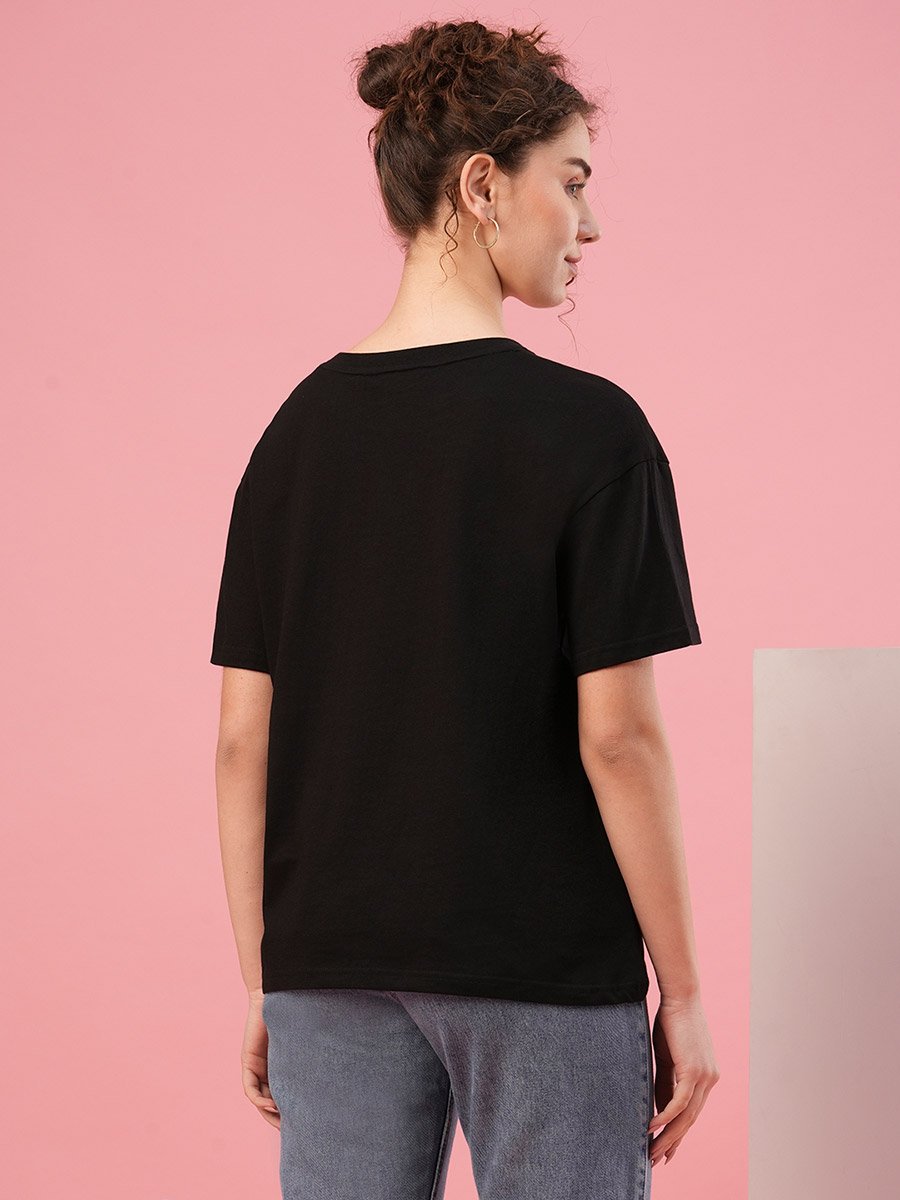 Slogan Print Round Neck Cotton T-Shirt