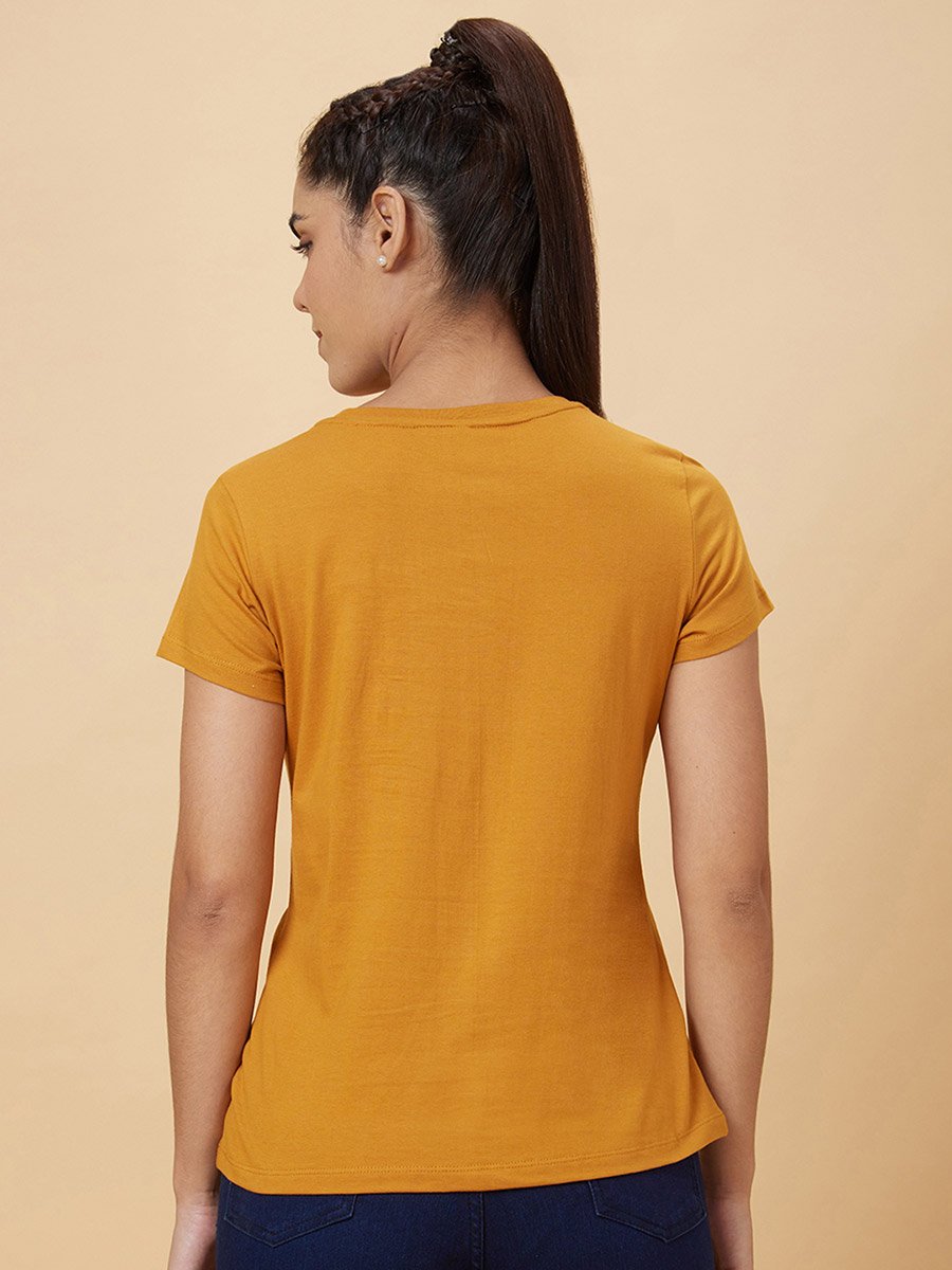 Slogan Print Round Neck Cotton T-Shirt