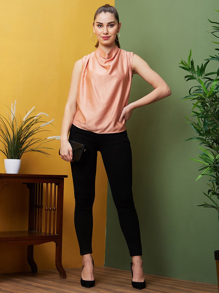 Solid Cowl Neck Sleeveless Top
