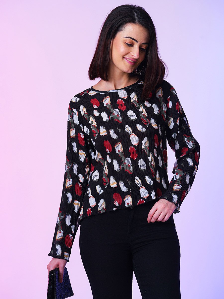 Printed Round Neck Long Sleeves Top