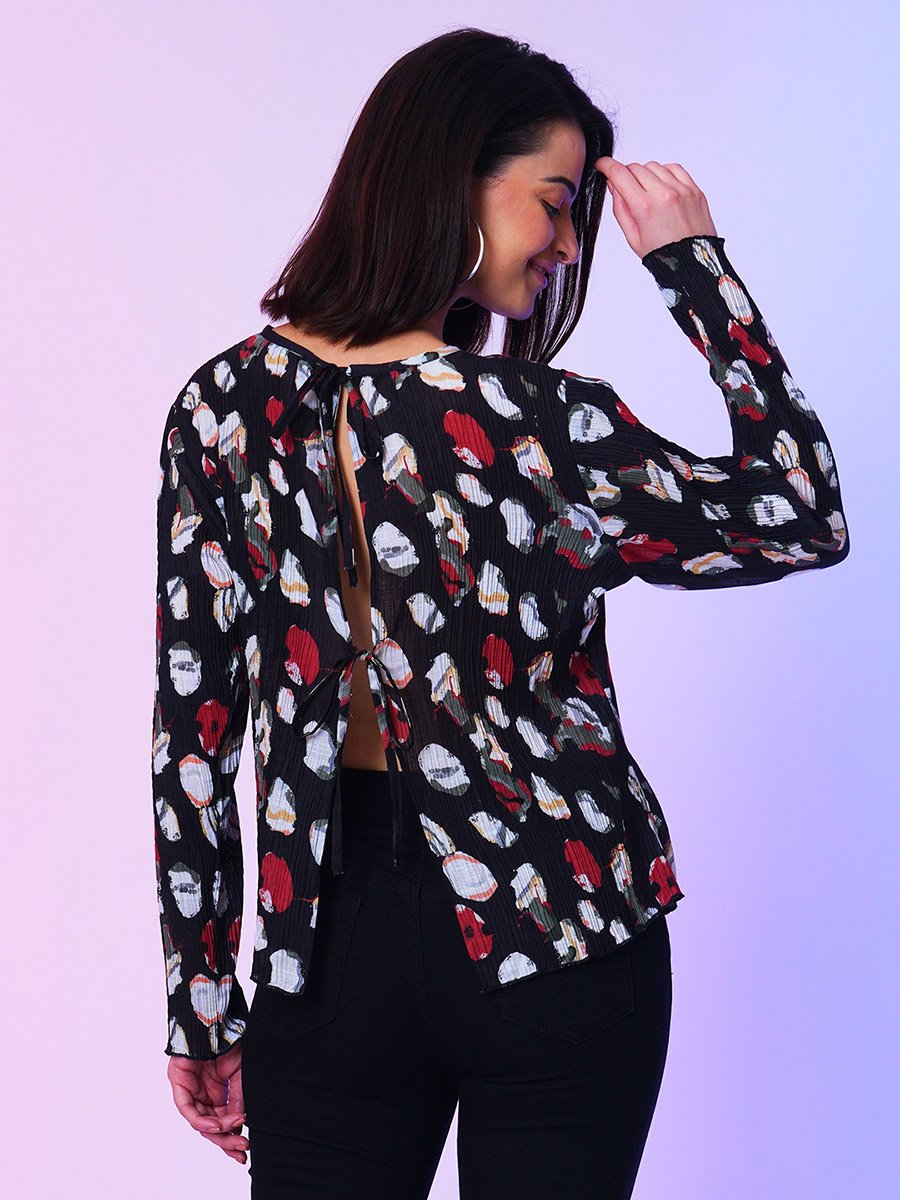 Printed Round Neck Long Sleeves Top