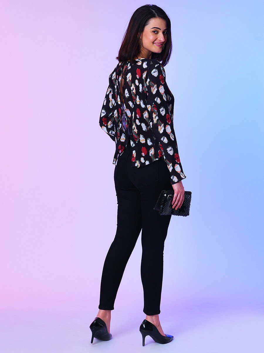 Printed Round Neck Long Sleeves Top