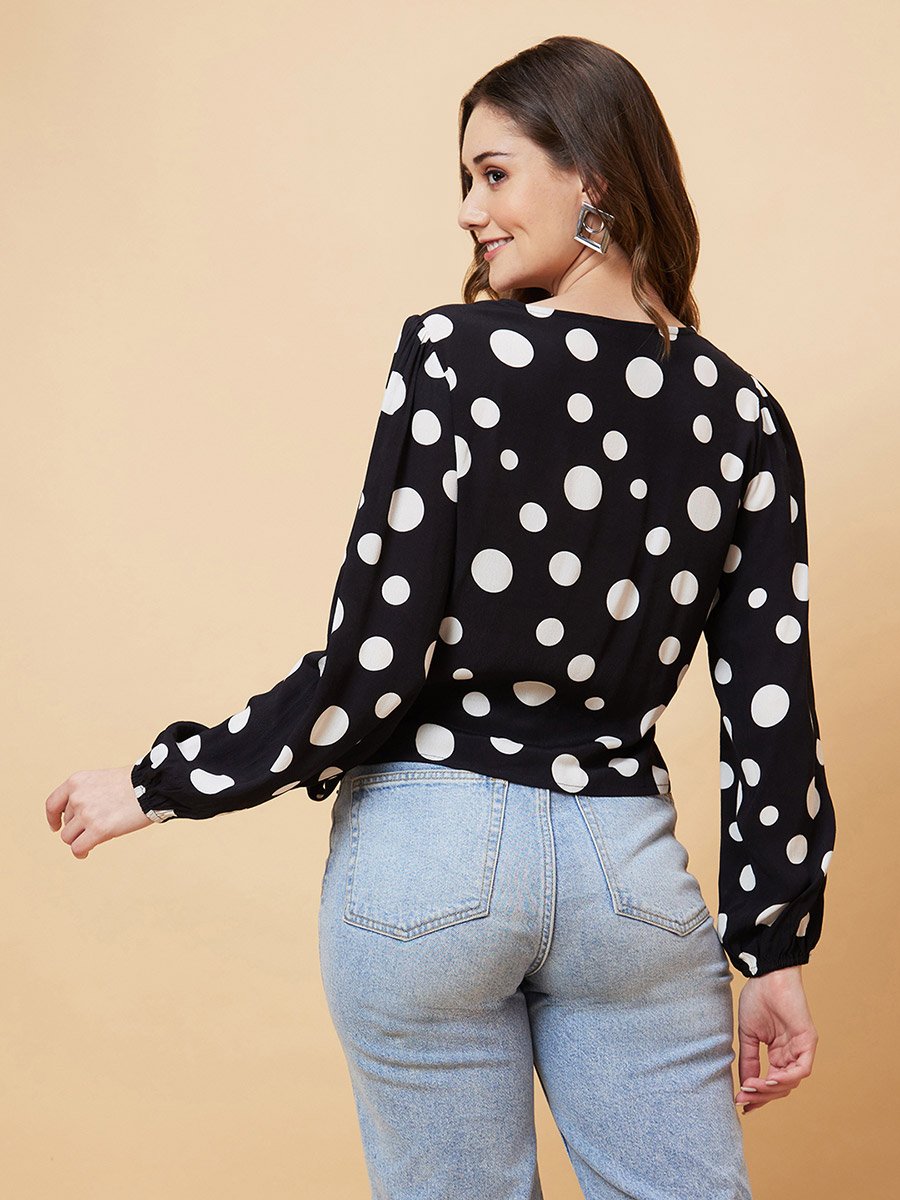 Polka Dots Print Tie-Up Wrap Top