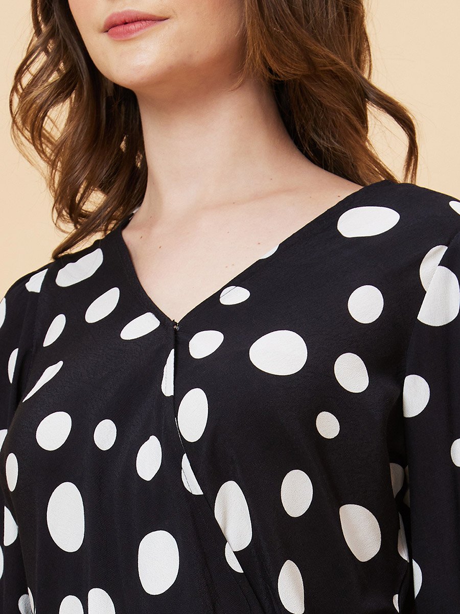 Polka Dots Print Tie-Up Wrap Top