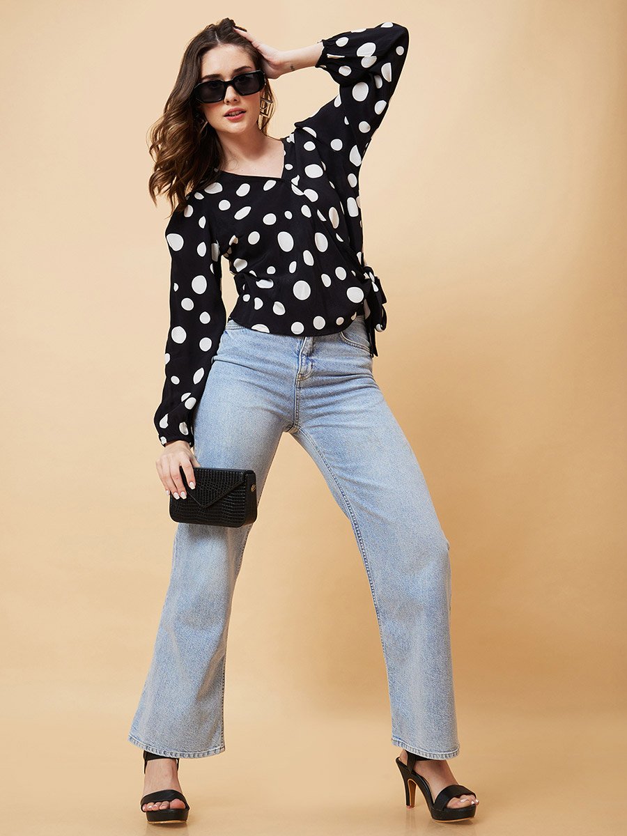 Polka Dots Print Tie-Up Wrap Top