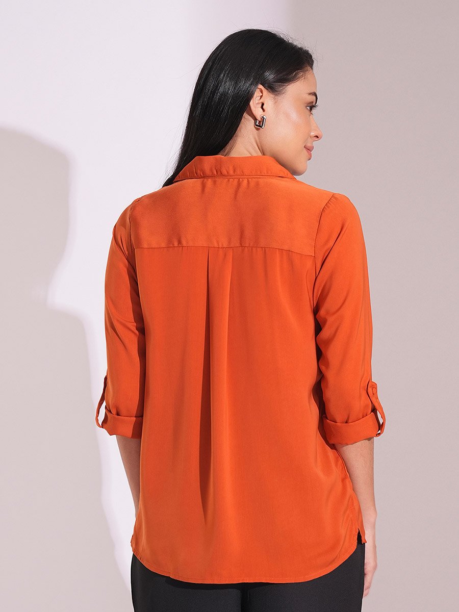 Solid Roll Up Sleeve Regular Fit Top