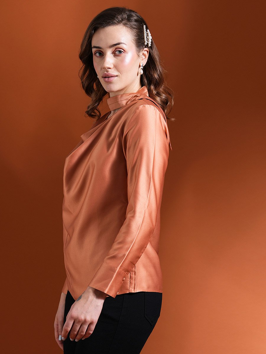 Solid Satin Cowl Neck Top