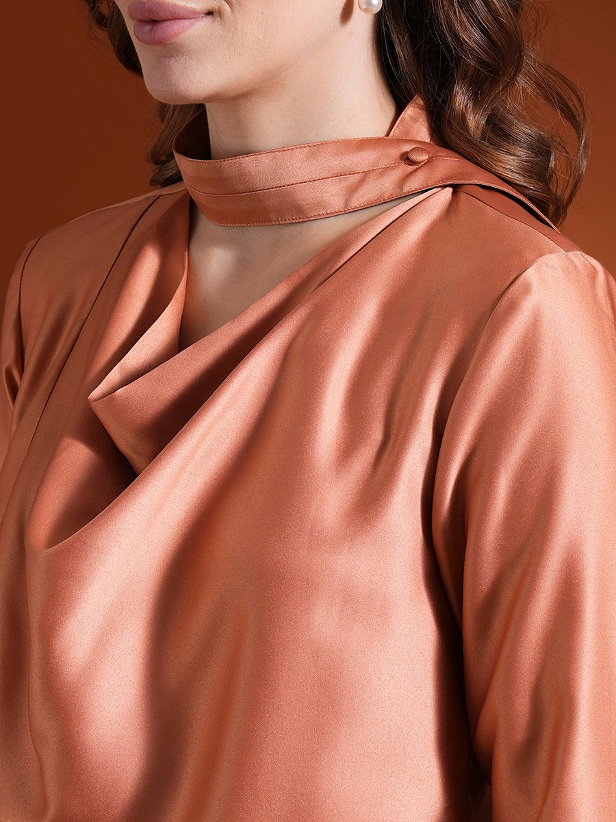 Solid Satin Cowl Neck Top