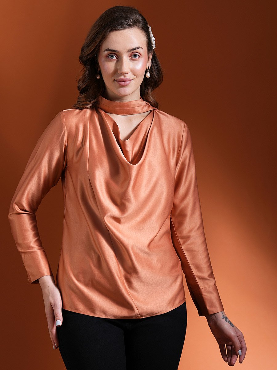 Solid Satin Cowl Neck Top