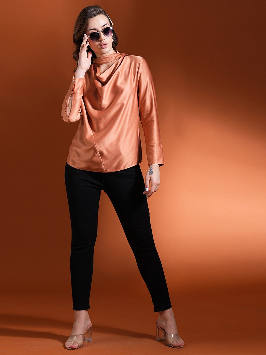 Solid Satin Cowl Neck Top