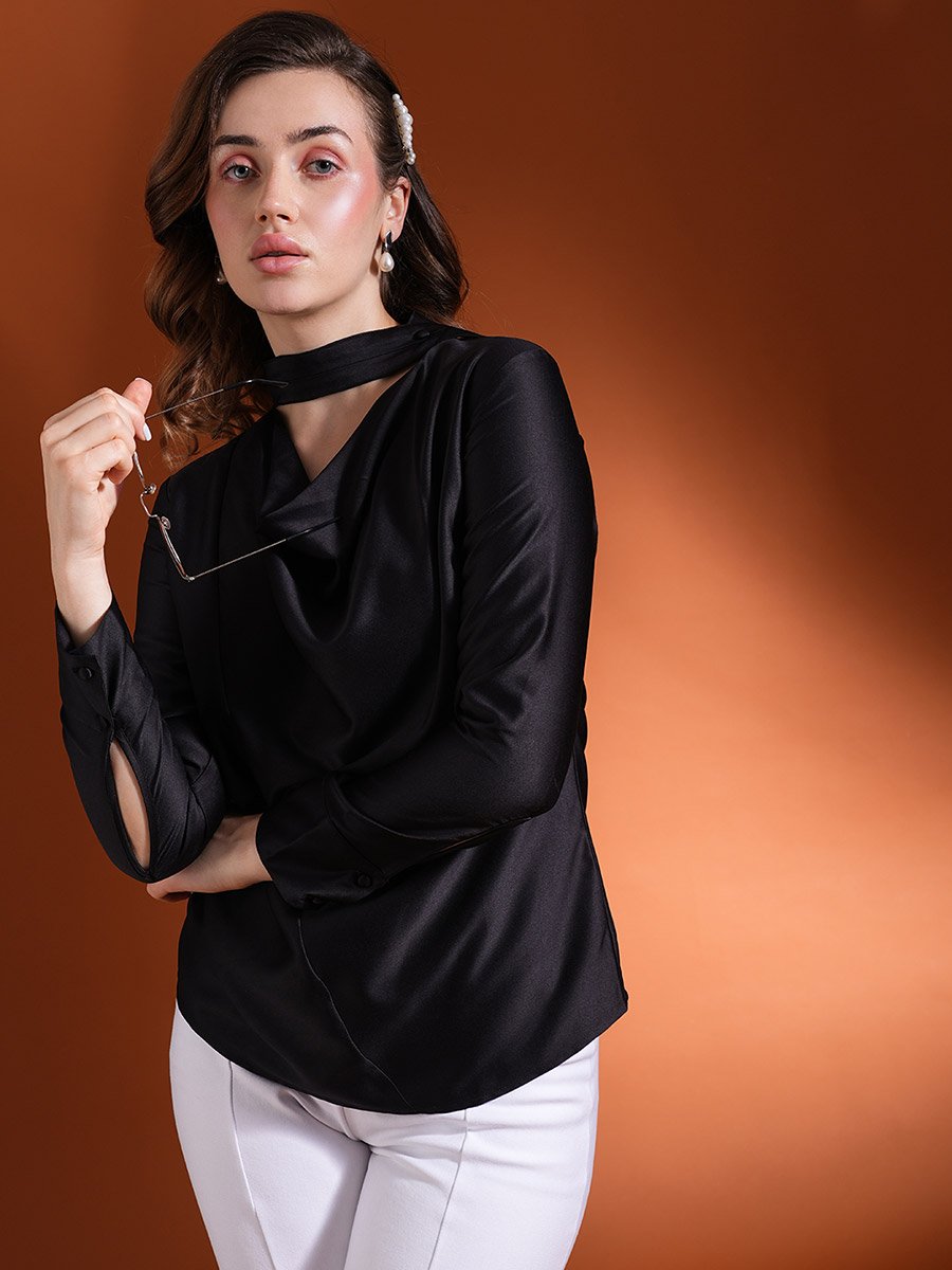 Solid Satin Cowl Neck Top