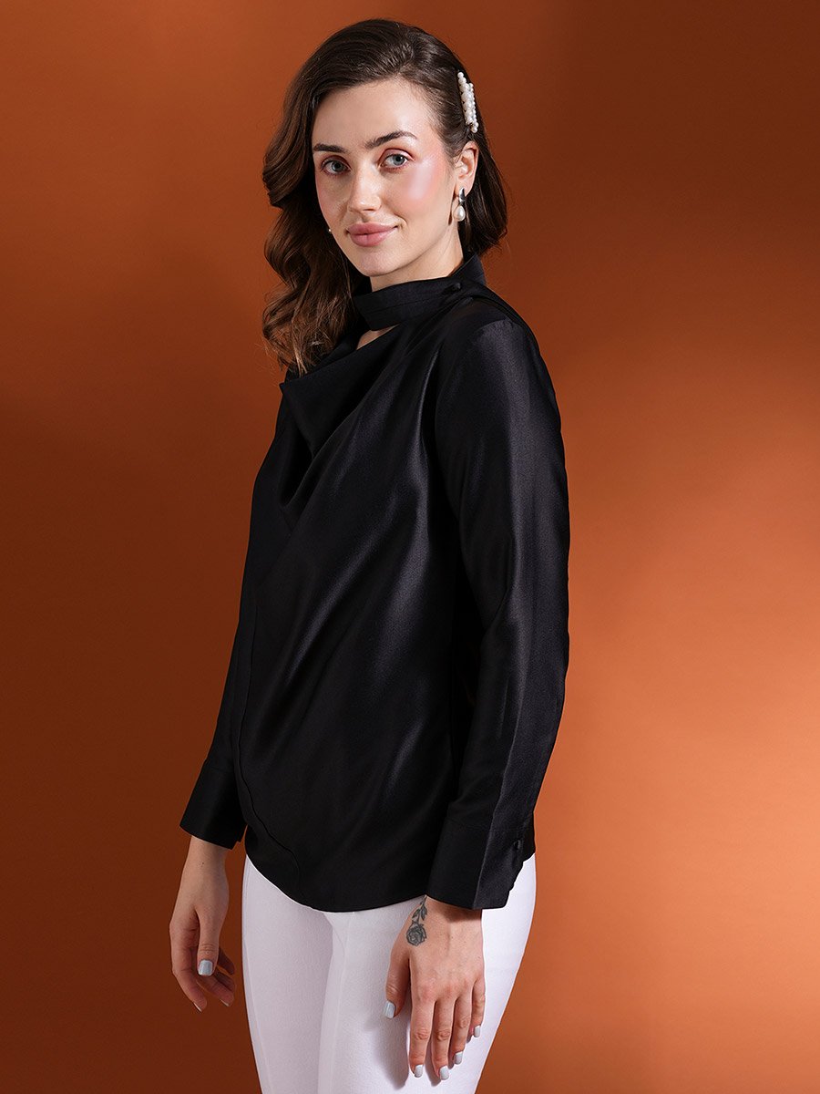 Solid Satin Cowl Neck Top