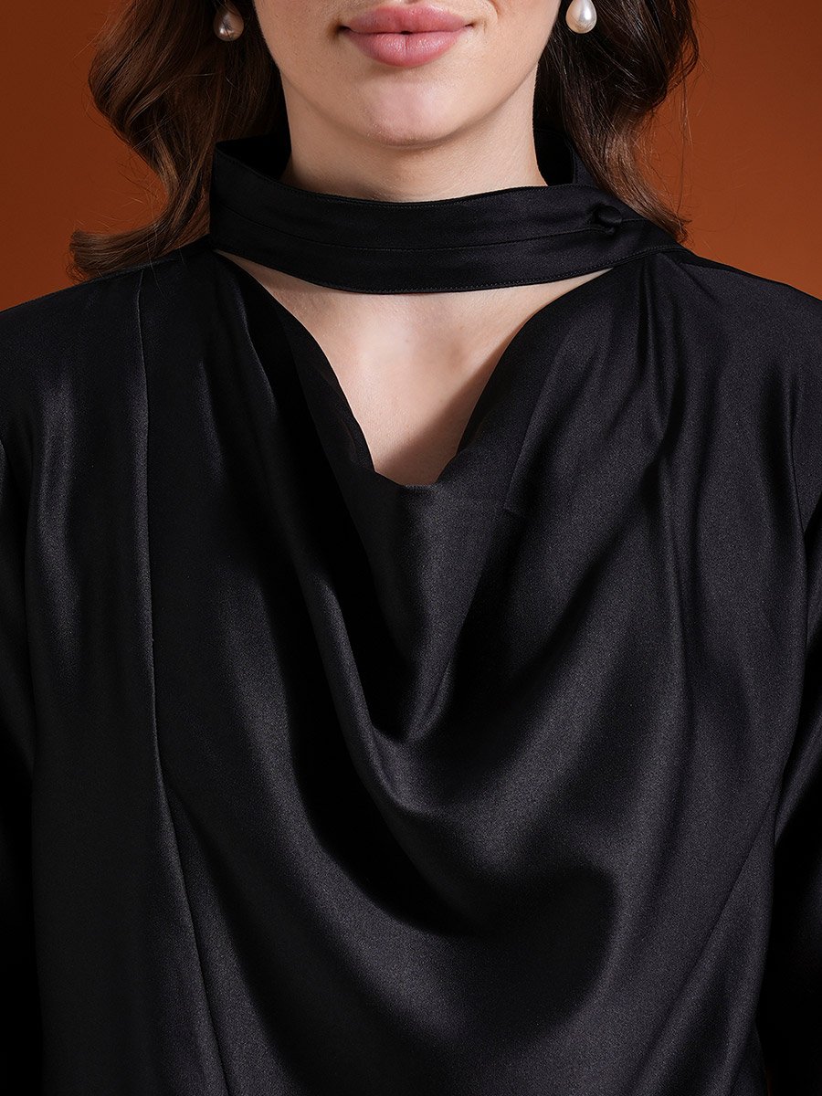 Solid Satin Cowl Neck Top