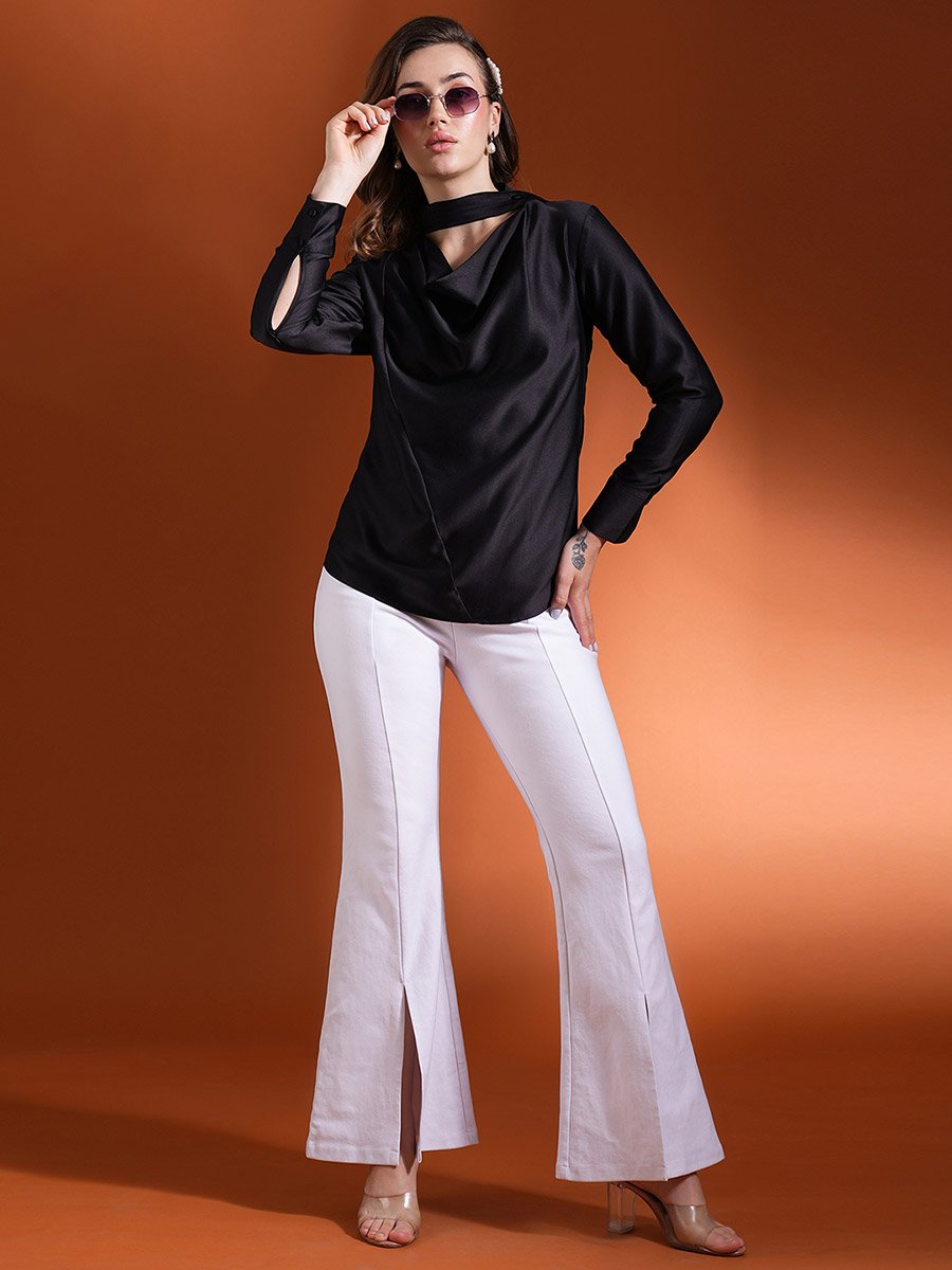 Solid Satin Cowl Neck Top