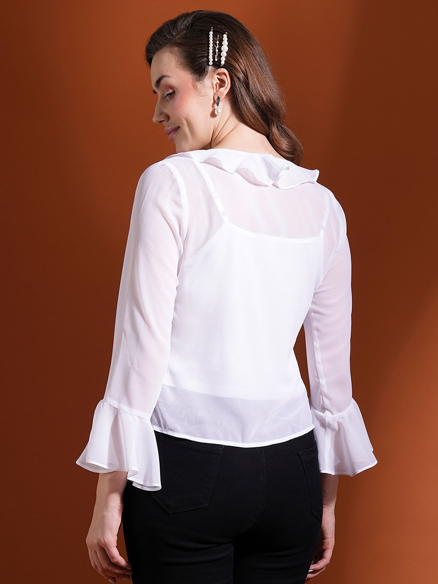 Ruffled Detail Tie-Up Neck Crop Top