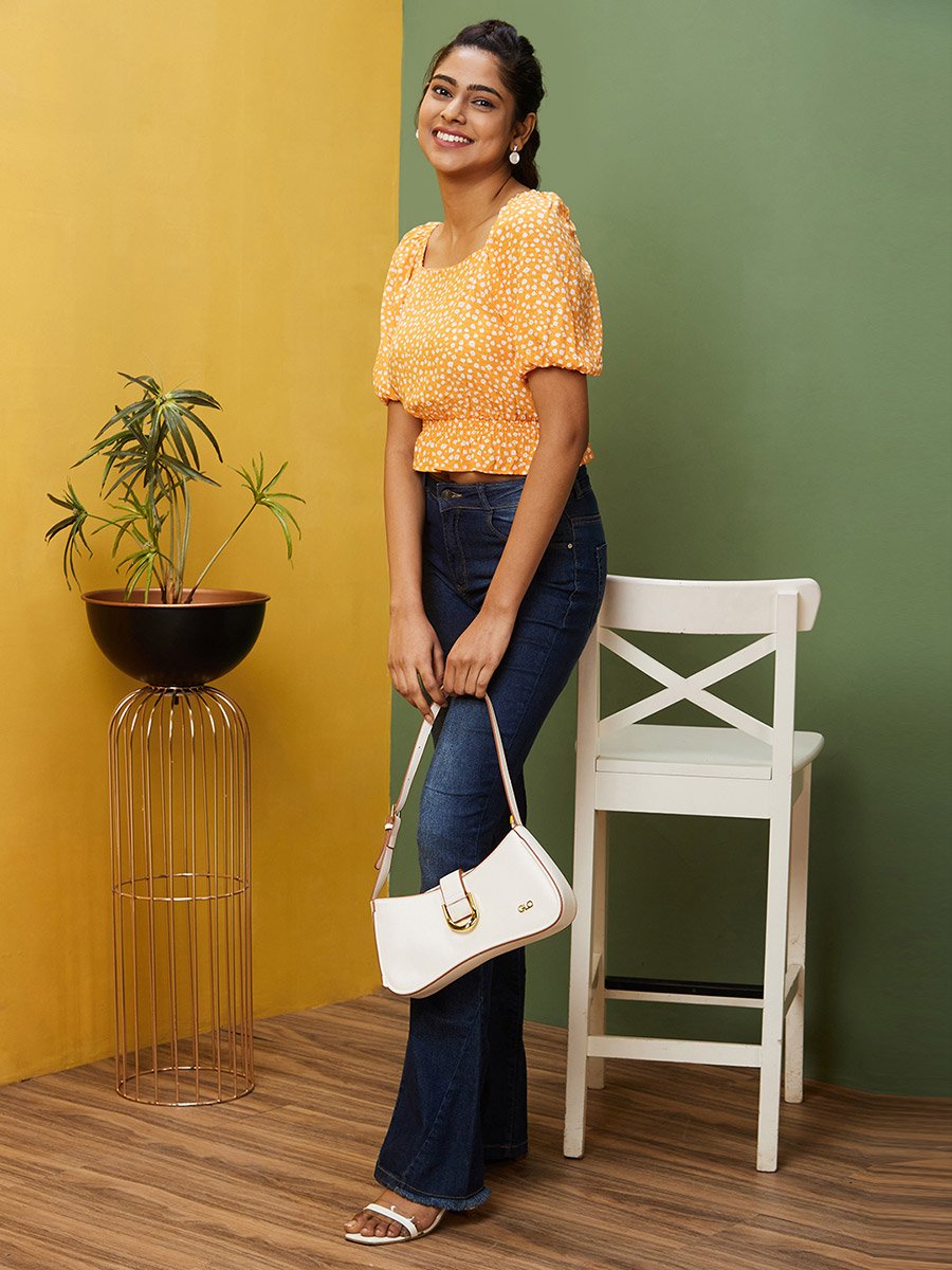 Floral Printed Square Neck Smocked Crop Top