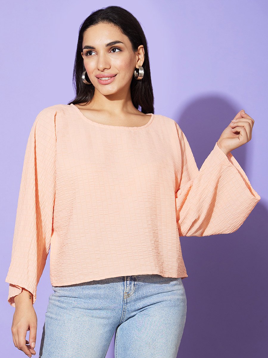 Textured Round Neck Boxy Fit Top