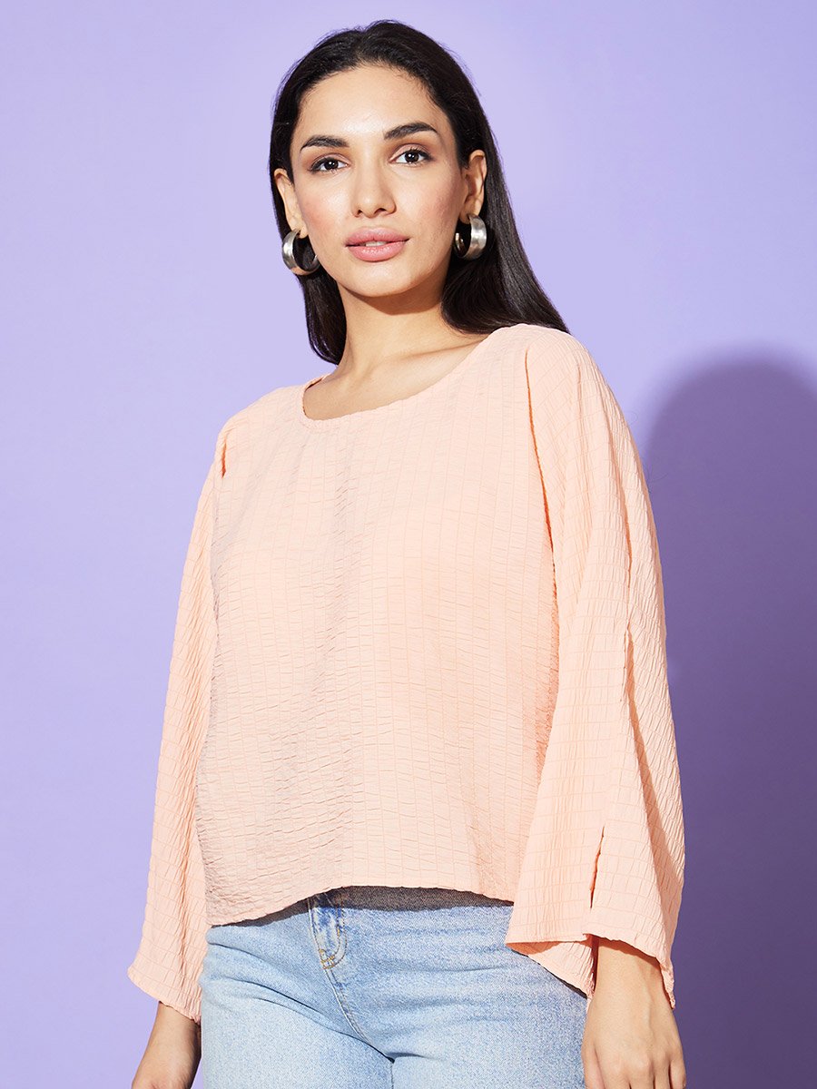 Textured Round Neck Boxy Fit Top