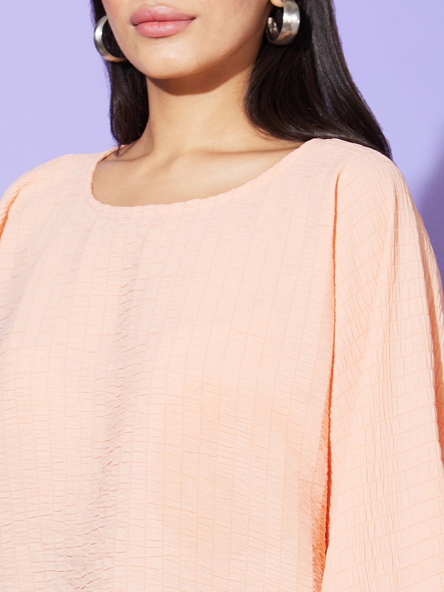 Textured Round Neck Boxy Fit Top