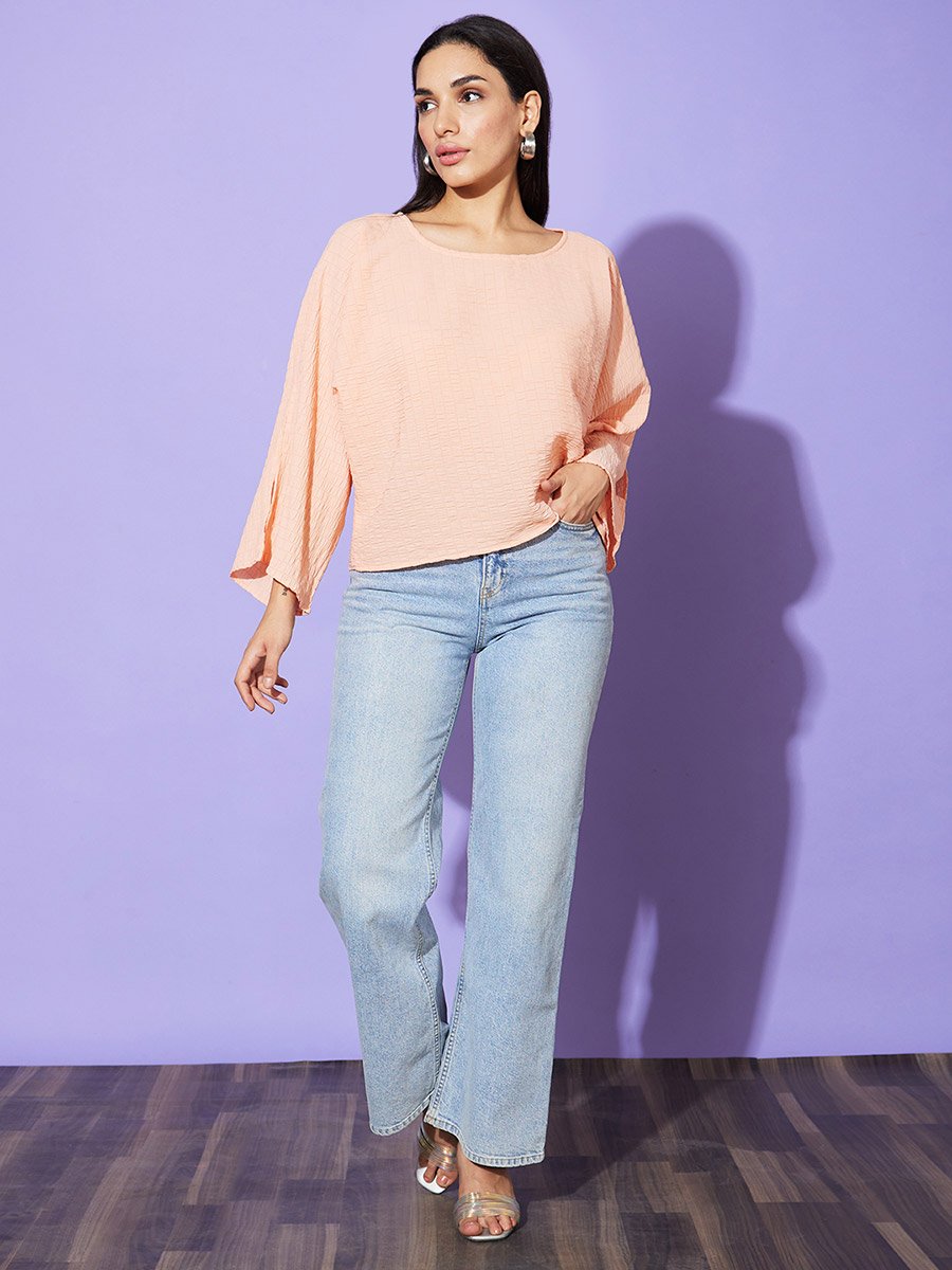 Textured Round Neck Boxy Fit Top