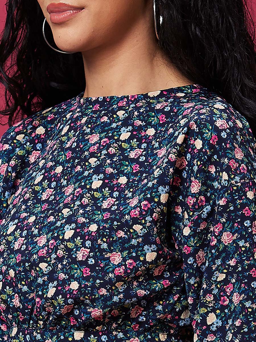 Floral Print Back Tie Up Detail Crop Top