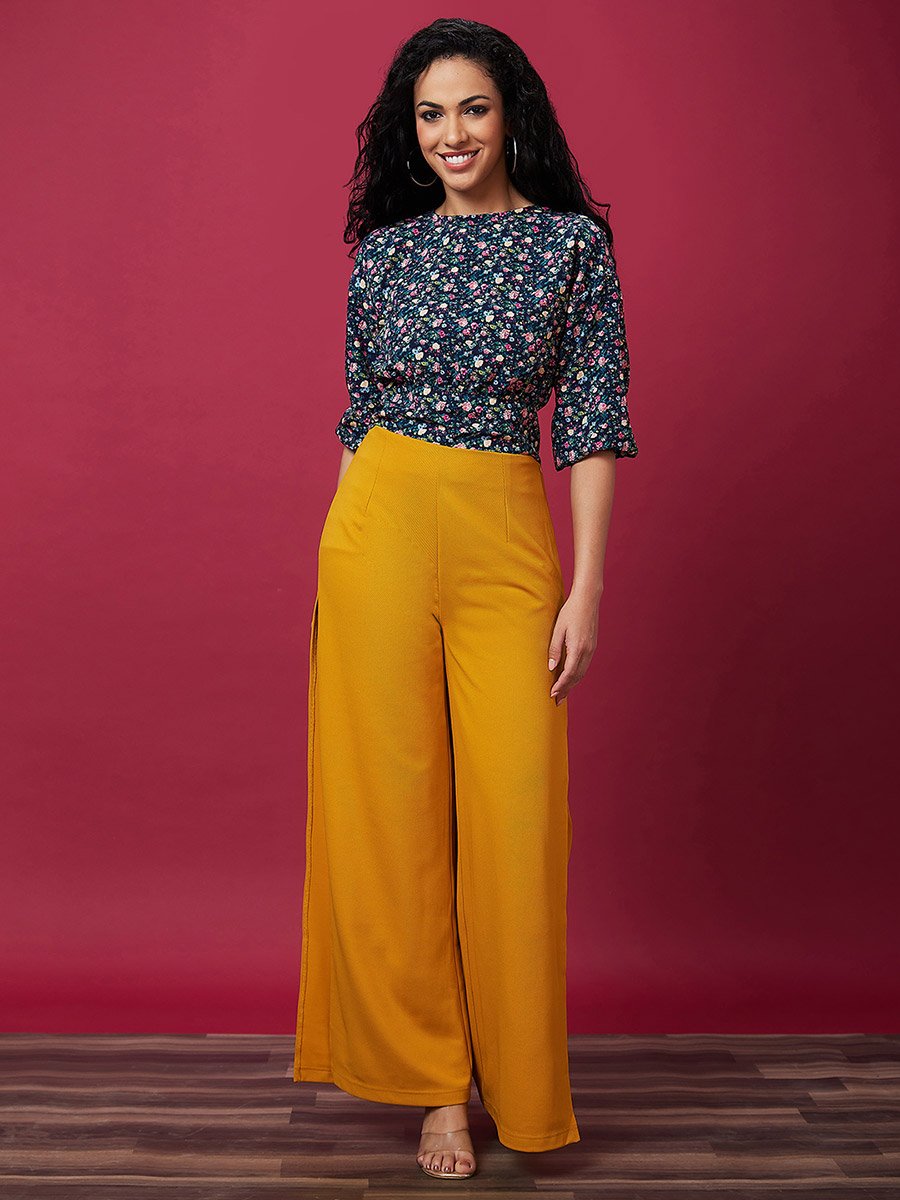 Floral Print Back Tie Up Detail Crop Top