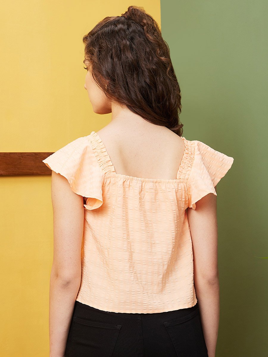 Square Neck Flared Sleeve Crop Top