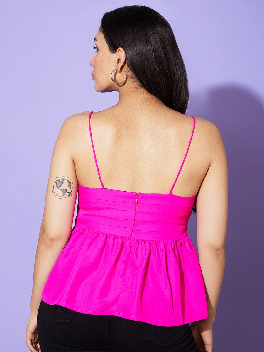 Solid Pleated Detail Strappy Top