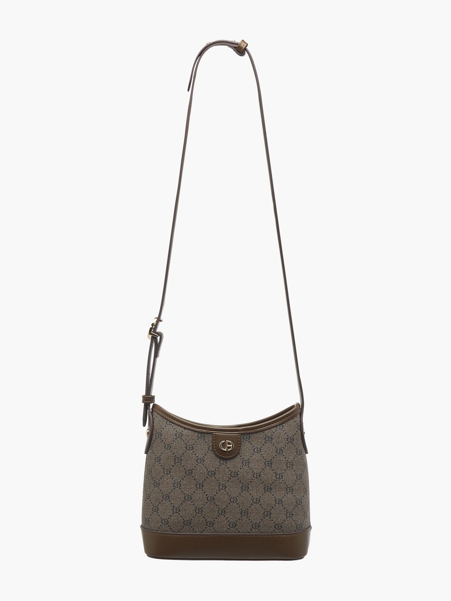 Monogram Print Hobo Bag with Adjustable Strap and Wallet