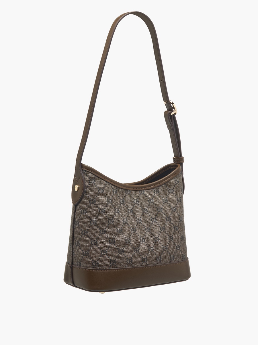 Monogram Print Hobo Bag with Adjustable Strap and Wallet