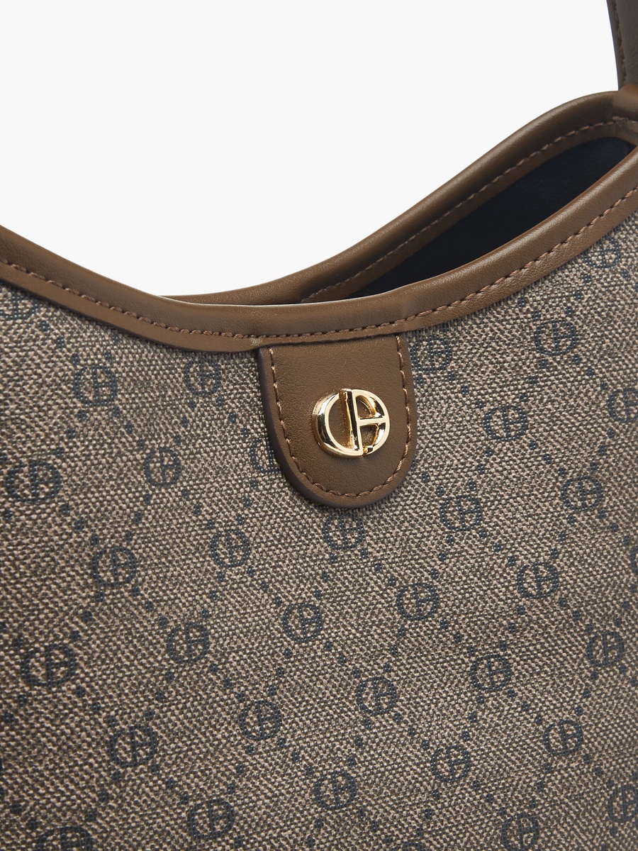 Monogram Print Hobo Bag with Adjustable Strap and Wallet