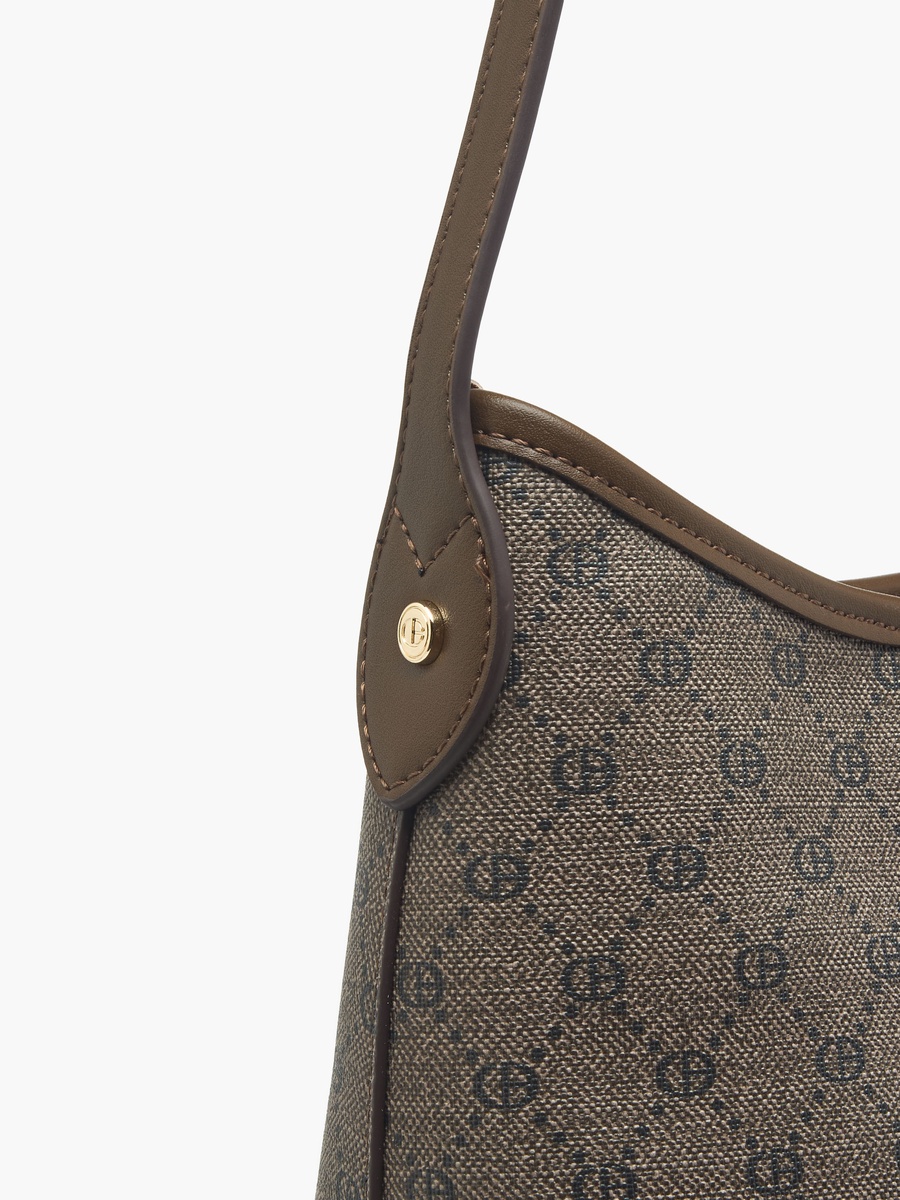 Monogram Print Hobo Bag with Adjustable Strap and Wallet