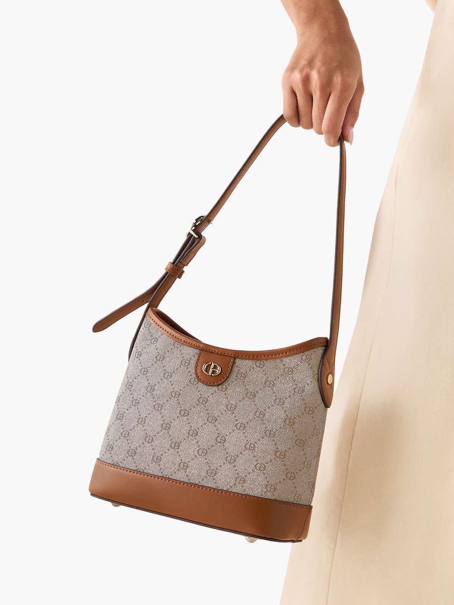 Monogram Print Hobo Bag with Adjustable Strap and Wallet