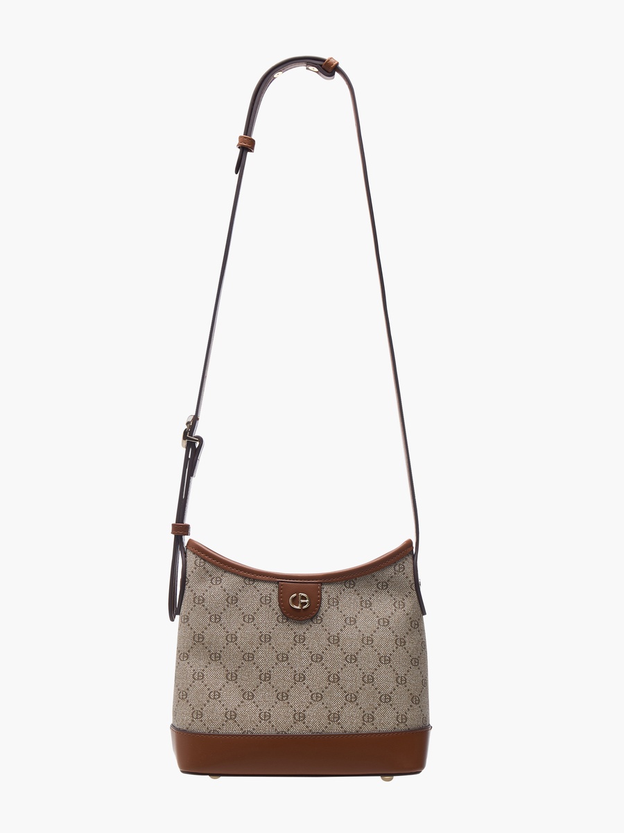 Monogram Print Hobo Bag with Adjustable Strap and Wallet