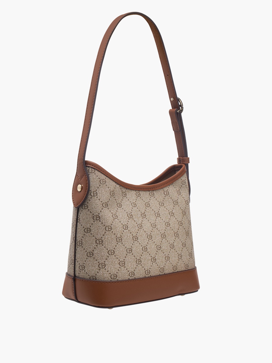 Monogram Print Hobo Bag with Adjustable Strap and Wallet