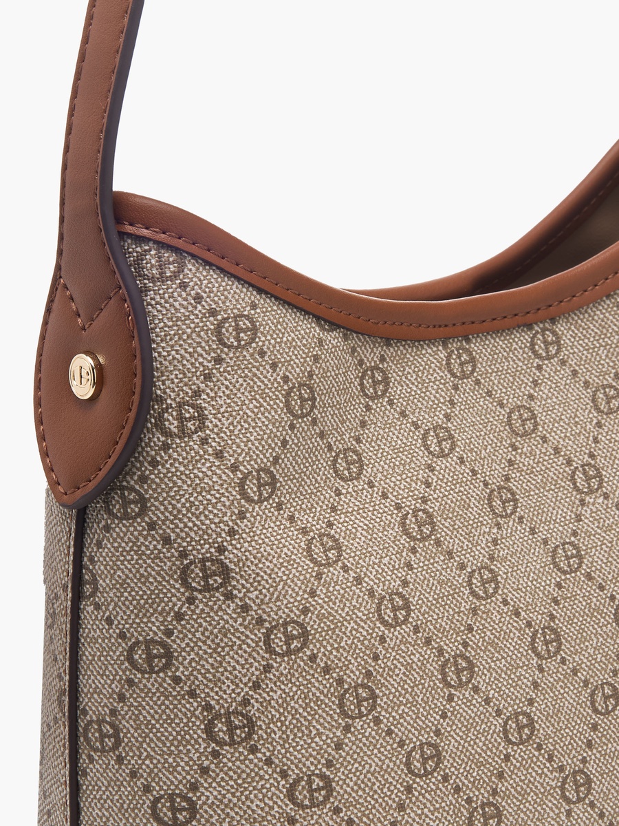 Monogram Print Hobo Bag with Adjustable Strap and Wallet