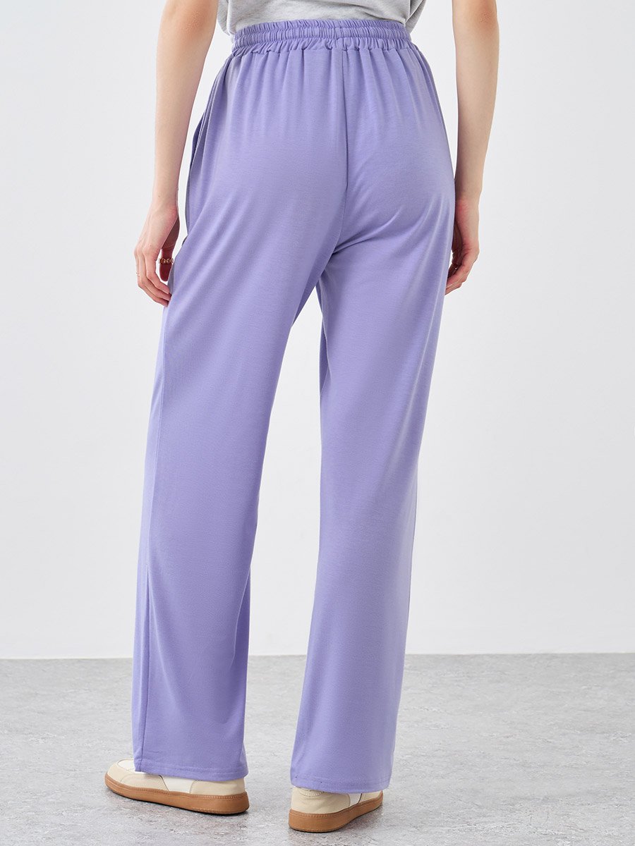 Women Purple Solid Drawstring Waist Straight Joggers