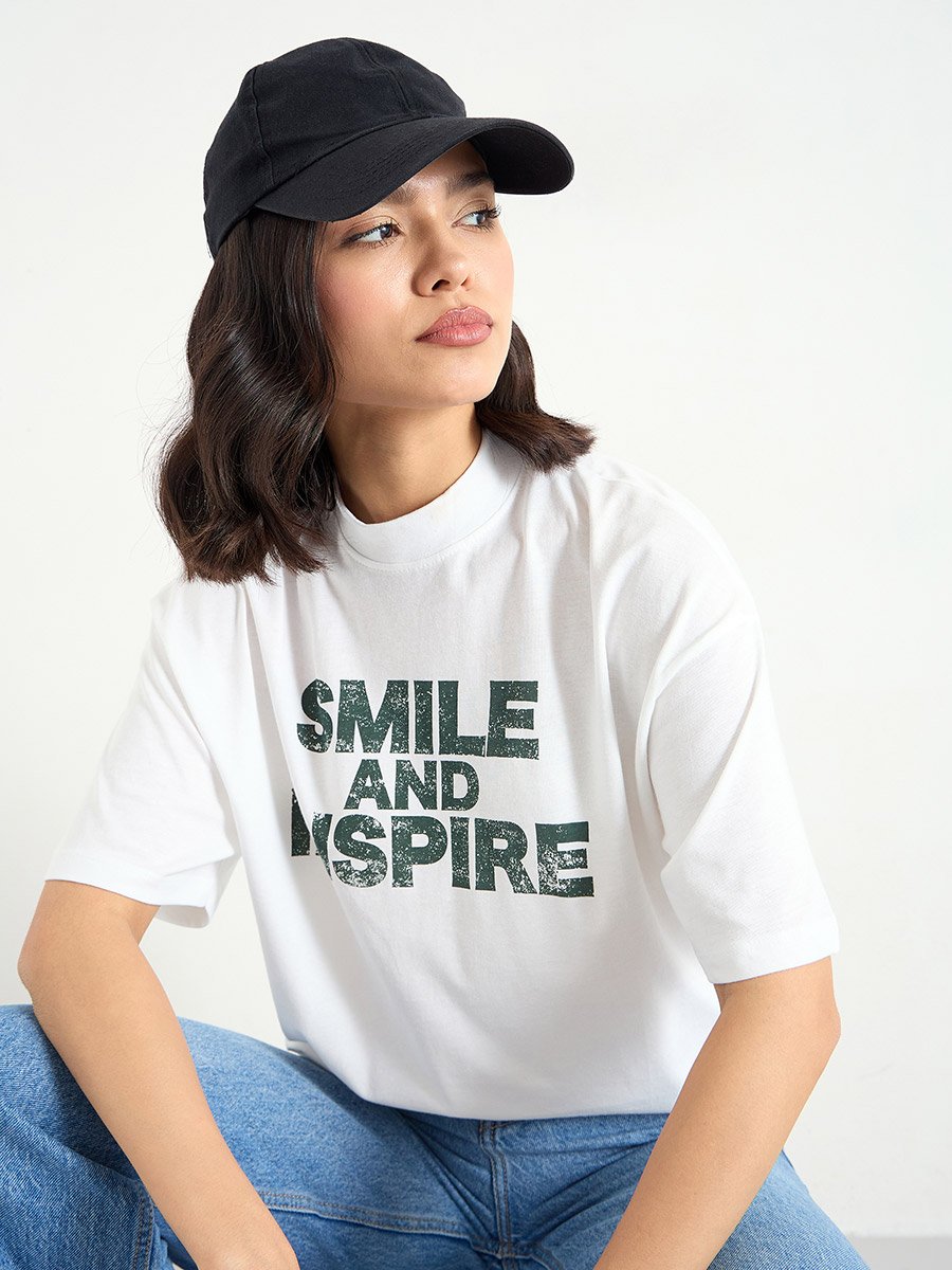 White Slogan Relaxed Fit 100% Cotton T-Shirt
