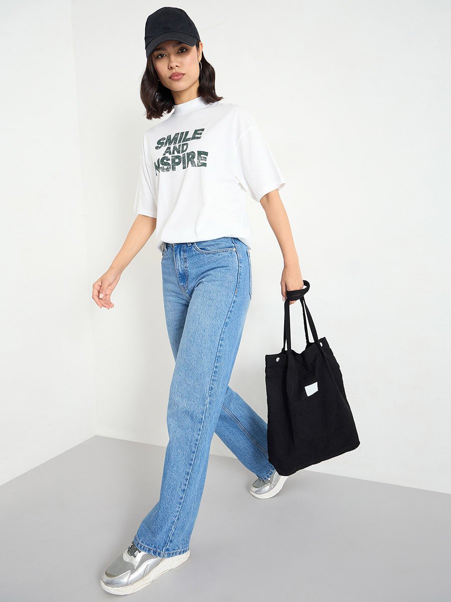 White Slogan Relaxed Fit 100% Cotton T-Shirt