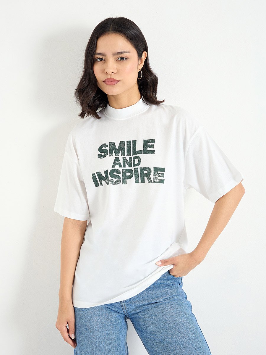 White Slogan Relaxed Fit 100% Cotton T-Shirt