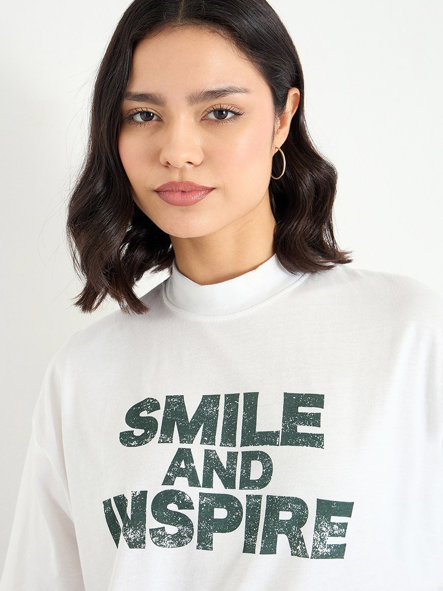 White Slogan Relaxed Fit 100% Cotton T-Shirt