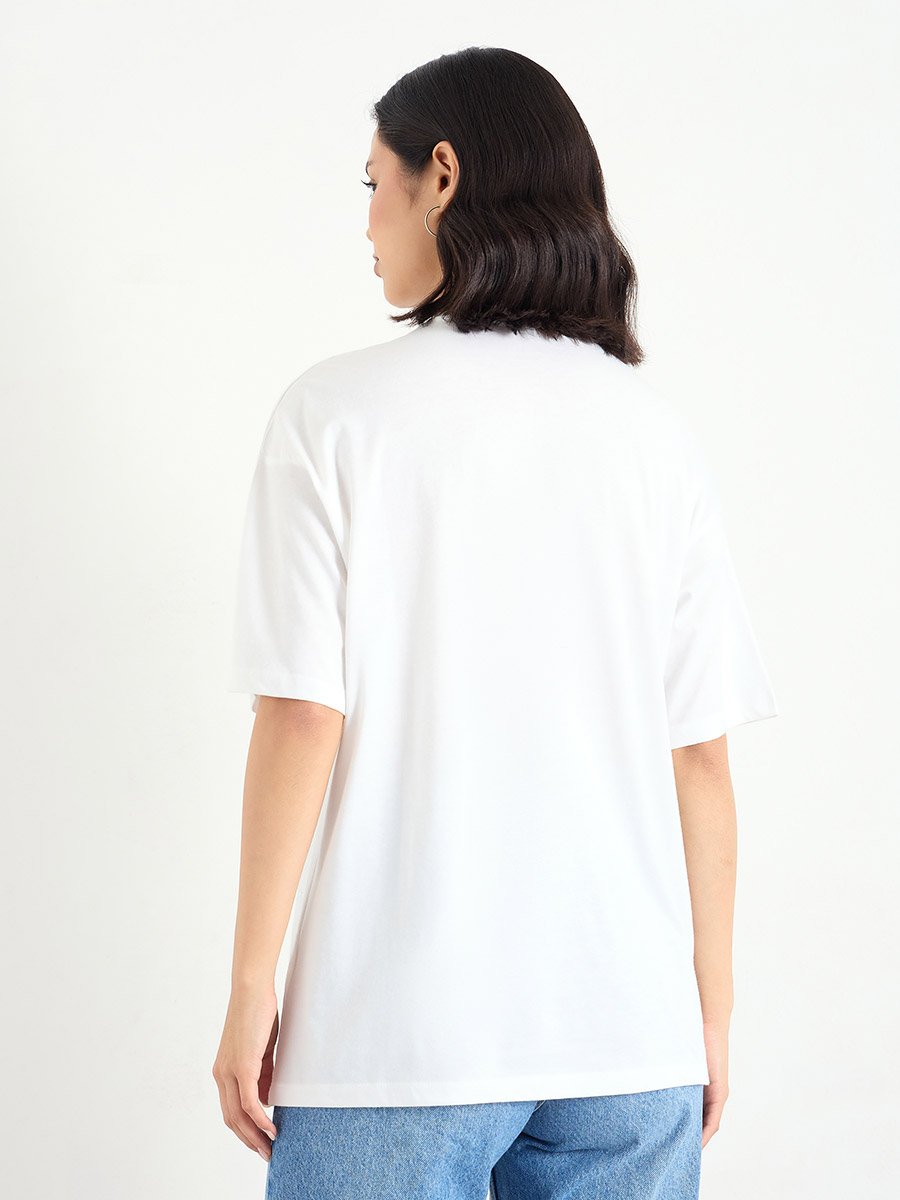 White Slogan Relaxed Fit 100% Cotton T-Shirt